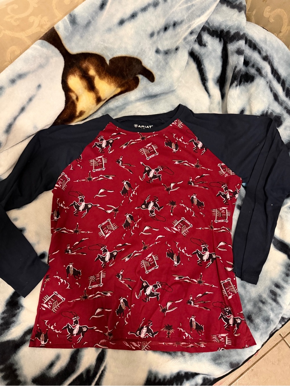 Ariat Kids' Red & Navy Long-Sleeve Western Baseball Tee